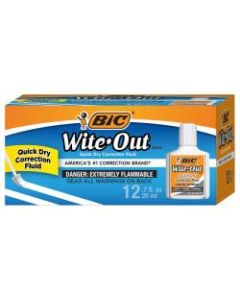 BIC Wite-Out Correction Fluid With Foam Applicator, Quick Dry, White, Pack Of 12