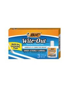 BIC Wite-Out Correction Fluid With Foam Applicator, Quick Dry, White, Pack Of 3