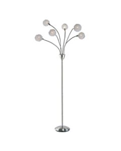 Adesso Pom Pom Floor Lamp, 68ft, White Shade/Brushed Steel Base