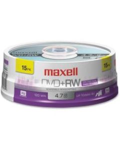 Maxell DVD+RW Rewritable Media Spindle, 4.7GB/120 Minutes, Pack Of 15