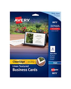 Avery Inkjet Clean-Edge Business Cards, 2-Sided, 2in x 3 1/2in, White Linen, Pack Of 200