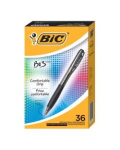 BIC BU3 Grip Ball Pens - Medium Pen Point - 1 mm Pen Point Size - Black - Black Barrel - 36 / Box