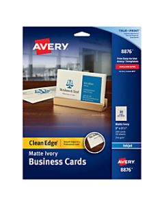 Avery Inkjet Clean-Edge Business Cards, 2-Sided, 2in x 3 1/2in, Ivory Matte, Pack Of 200