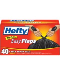 Hefty EasyFLAPS Trash Bags, Black, 30 Gallons, Box Of 40