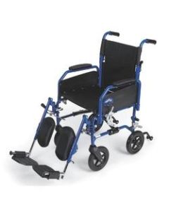 Medline Hybrid 2 Transport Wheelchair, Elevating, 18in Seat, Blue