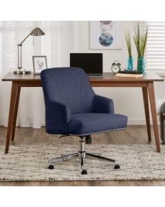 Serta Leighton Home Mid-Back Office Chair, Twill Fabric, Blue/Chrome