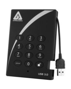 Apricorn Aegis Padlock 500GB External USB 3.0 Hard Drive, Black, A25-3PL256-500