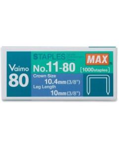 MAX Vaimo 80 Stapler Replacement Staples - 3/8in Leg - 3/8in Crown - Silver1000 / Box