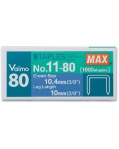 MAX Vaimo 80 Stapler Replacement Staples - 3/8in Leg - 3/8in Crown - Silver1000 / Box