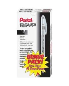 Pentel R.S.V.P. Ballpoint Stick Pens - Fine Pen Point - Refillable - Black - Clear Barrel - Stainless Steel Tip - 24 / Pack