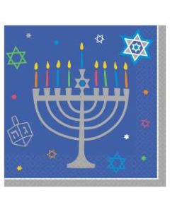 Amscan Hanukkah 8 Happy Nights 2-Ply Beverage Napkins, 5in x 5in,  Blue, Pack Of 108 Napkins
