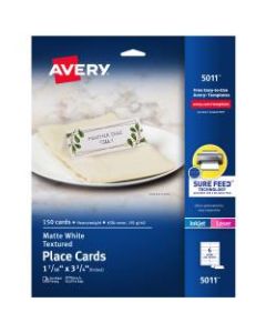 Avery Textured Inkjet/Laser Place Cards, Perforated, 1 7/16in x 3 3/4in, White, Pack Of 150