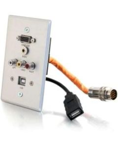 C2G RapidRun Single Gang Integrated VGA (HD15) + 3.5mm + RCA Audio/Video + USB Wall Plate - 1-gang - Aluminum - 1 x Mini-phone Port(s) - 2 x RCA Port(s) - 1 x VGA Port(s)