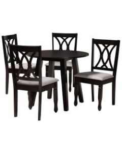 Baxton Studio Millie 5-Piece Dining Set, 29-15/16inH x 35-7/16inW x 35-7/16inD, Gray/Dark Brown