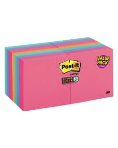 Post-it Super Sticky Notes, 3in x 3in, Assorted Colors, Pack Of 18 Pads