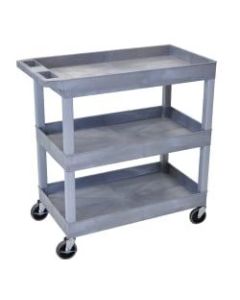 Luxor E-Series 3-Tub Plastic Utility Cart, 36 1/4inH x 35 1/4inW x 18inD, Gray