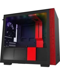 NZXT Mini-ITX Case with Lighting And Fan Control - Mini-tower - Matte Black, Red - Hot Dip Galvanized Steel, Tempered Glass - 5 x Bay - 2 x 4.72in x Fan(s) Installed