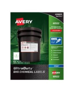 Avery UltraDuty GHS Chemical Labels For Pigment-Based Inkjet Printers, 60522, 4 3/4in x 7 3/4in, White, Pack Of 100