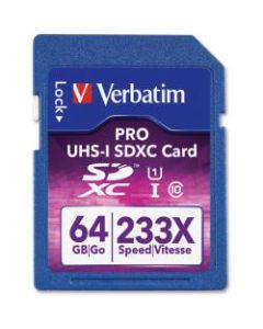 Verbatim 64GB 233X Pro SDXC Memory Card, UHS-1 Class 10 - Class 10 - 1pk
