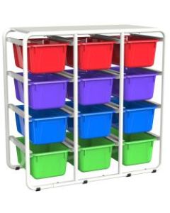 Storex Storage Rack With 12 Cubby Bins, 27-1/2inH x 27-7/8inW x 13-5/16inD, Assorted Colors