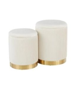 LumiSource Marla Nesting Pleated Ottomans, Gold/Cream, Set Of 2 Ottomans