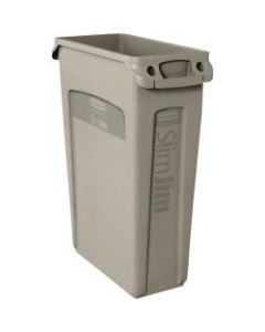 Rubbermaid Commercial Slim Jim Rectangular Plastic Vented Trash Containers, 23 Gallons, Beige, Pack Of 4 Containers