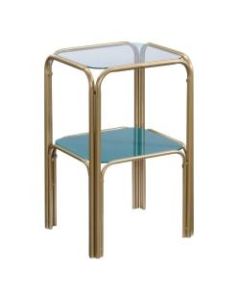 Sauder Coral Cape Glass Side Table, 24-1/8inH x 16-1/4inW x 14-1/4inD, Gold/Teal