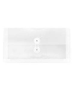 JAM Paper Booklet Plastic Envelopes, #10, Button & String Closure, Clear, Pack Of 12
