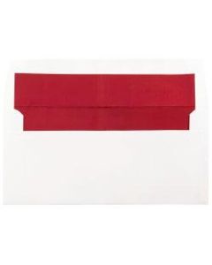 JAM Paper Foil-Lined Envelopes, 3 7/8in x 8 1/8in, Gummed Seal, White with Red Lining, Pack Of 25