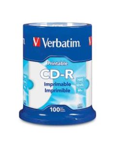 Verbatim CD-R Printable Disc Spindle, White, Pack Of 100