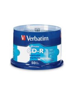 Verbatim CD-R Printable Disc Spindle, White, Pack Of 50