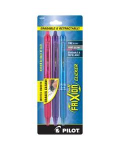 Pilot FriXion Clicker Erasable Gel Pens, Fine Point, 0.7 mm, Assorted Barrels, Assorted Ink Colors, Pack Of 3