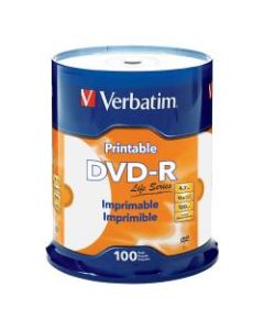 Verbatim DVD-R 4.7GB 16X Life Series White Inkjet Printable, Hub Printable - 100pk Spindle