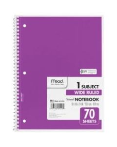 Mead Spiral Bound Wide Ruled Notebooks - 70 Sheets - Spiral - Wide Ruled - 8in x 10 1/2in - White Paper - Assorted Cover - 1Each