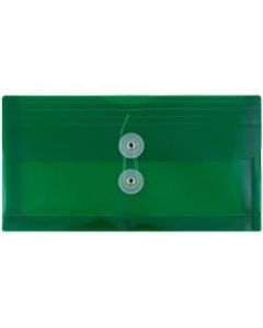 JAM Paper Booklet Plastic Envelopes, #10, Button & String Closure, Green, Pack Of 12