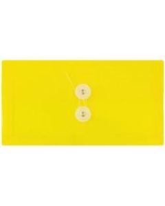 JAM Paper Booklet Plastic Envelopes, #10, Button & String Closure, Yellow, Pack Of 12