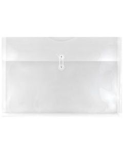 JAM Paper Plastic Booklet Envelopes, 12in x 18in, Button & String, Clear, Pack Of 12