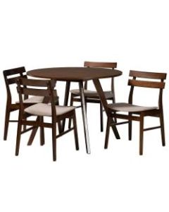 Baxton Studio Eiko Dining Set, 29-1/2inH x 39-7/16inW x 39-7/16inD, Light Beige/Walnut
