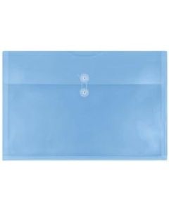 JAM Paper Plastic Booklet Envelopes, 12in x 18in, Button & String Closure, Blue, Pack Of 12