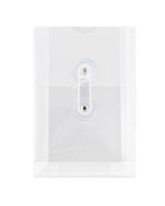 JAM Paper Index Booklet Plastic Envelopes, 4 1/4in x 6 1/4in, Button & String Closure, Clear, Pack Of 12