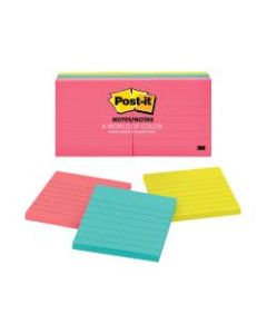 Post-it Notes, 3in x 3in, Lined, Cape Town Color Collection, Pack Of 6 Pads