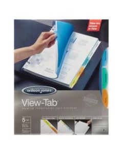 Wilson Jones View-Tab Transparent Dividers, 5-Tab, Square, Multicolor, Pack Of 5 Sets
