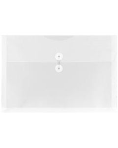 JAM Paper Plastic Booklet Envelopes, Legal-Size, 9 3/4in x 14 1/2in, Button & String, Clear, Pack Of 12