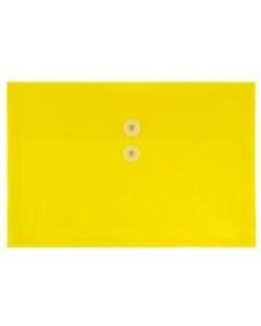 JAM Paper Plastic Booklet Envelopes, Legal-Size, 9 3/4in x 14 1/2in, Button & String Closure, Yellow, Pack Of 12