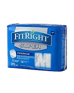 FitRight Super Protective Underwear, Medium, 28 - 40in, White, Pack Of 20
