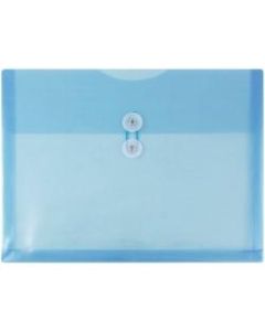 JAM Paper Booklet Plastic Envelopes, Letter-Size, 9 3/4in x 13in, Button & String Closure, Blue, Pack Of 12