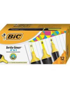 BIC Brite Liner 3-n-1 Highlighters, Yellow, Pack Of 12