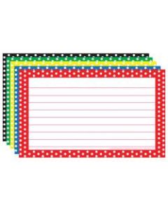 Top Notch Teacher Products Polka Dot Border Lined Index Cards, 3in x 5in, Assorted Colors, 75 Cards Per Pack, Case Of 6 Packs