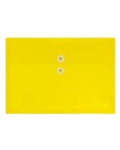 JAM Paper Booklet Plastic Envelopes, Letter-Size, 9 3/4in x 13in, Button & String Closure, Yellow, Pack Of 12