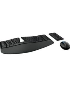 Microsoft Sculpt Ergonomic Wireless Keyboard & Mouse, Contoured/Curved Full Size Keyboard, Black, Ambidextrous Laser Mouse